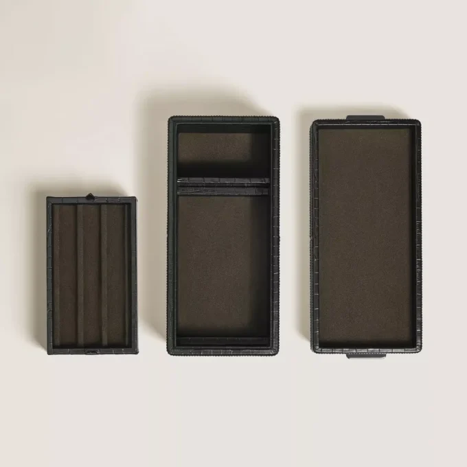 Astuccio per penne, pelle goffrata coccodrillo, nero