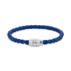 Bracciale in acciaio con chiusura a 3 anelli e pelle blu