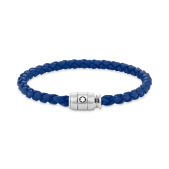 Bracciale in acciaio con chiusura a 3 anelli e pelle blu