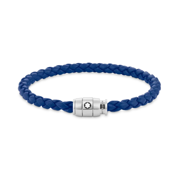 Bracciale in acciaio con chiusura a 3 anelli e pelle blu