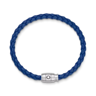 Bracciale in acciaio con chiusura a 3 anelli e pelle blu