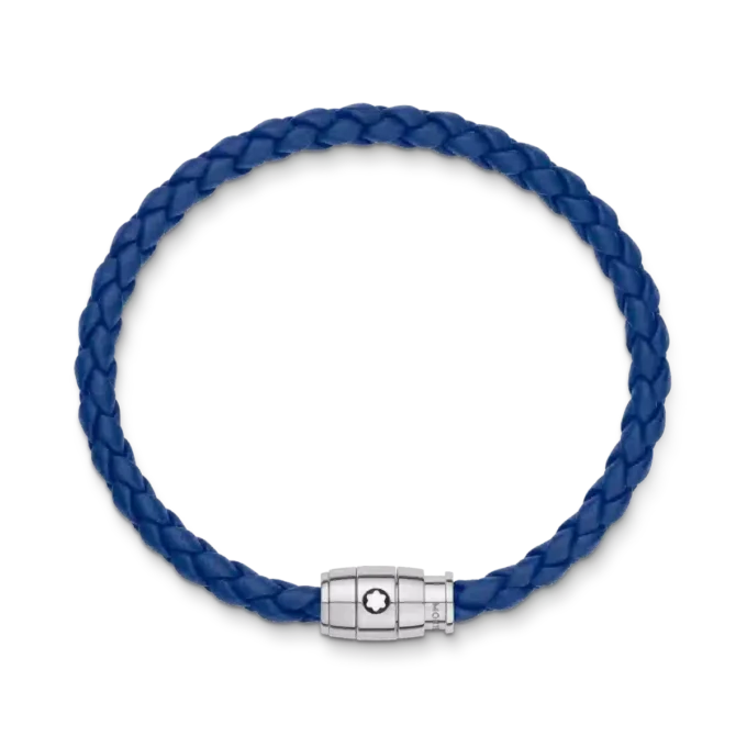 Bracciale in acciaio con chiusura a 3 anelli e pelle blu