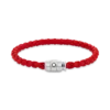 Bracciale in acciaio con chiusura a 3 anelli e pelle rossa