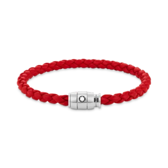 Bracciale in acciaio con chiusura a 3 anelli e pelle rossa