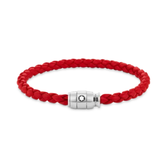 Bracciale in acciaio con chiusura a 3 anelli e pelle rossa