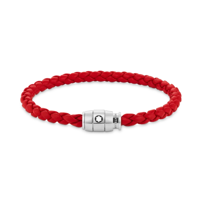 Bracciale in acciaio con chiusura a 3 anelli e pelle rossa