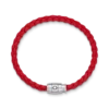 Bracciale in acciaio con chiusura a 3 anelli e pelle rossa