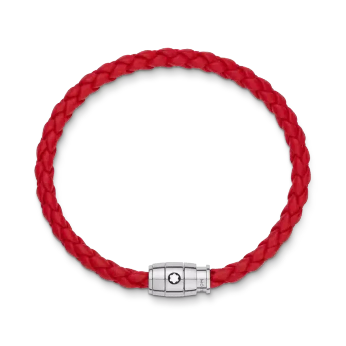 Bracciale in acciaio con chiusura a 3 anelli e pelle rossa