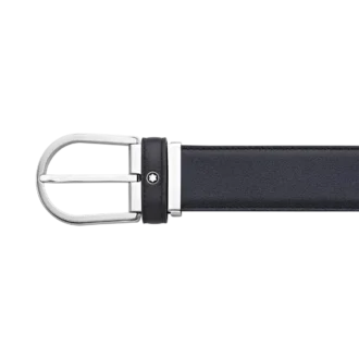 Cintura in pelle blu con fibbia a ferro di cavallo da 35 mm