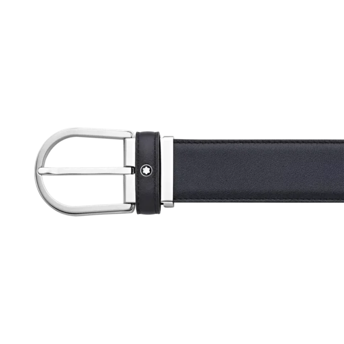 Cintura in pelle blu con fibbia a ferro di cavallo da 35 mm