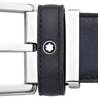 Cintura in pelle blu con fibbia a ferro di cavallo da 35 mm