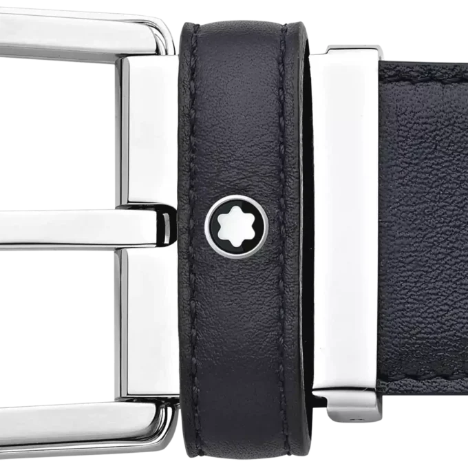 Cintura in pelle blu con fibbia a ferro di cavallo da 35 mm