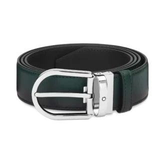 Cintura in pelle con fibbia a ferro di cavallo sfumato verde britannico 35 mm