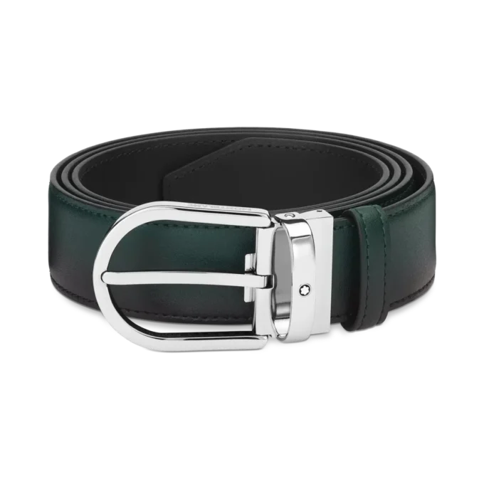 Cintura in pelle con fibbia a ferro di cavallo sfumato verde britannico 35 mm