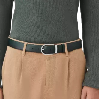 Cintura in pelle con fibbia a ferro di cavallo sfumato verde britannico 35 mm