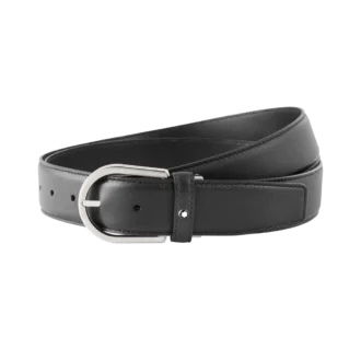 Cintura in pelle grigia con fibbia a ferro di cavallo da 35 mm