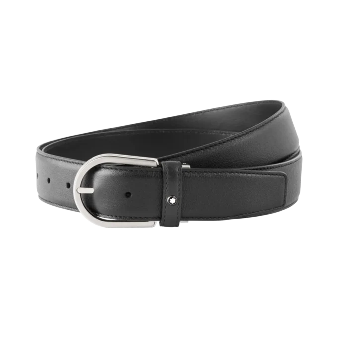 Cintura in pelle grigia con fibbia a ferro di cavallo da 35 mm
