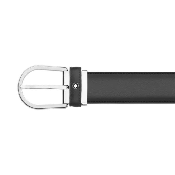 Cintura in pelle grigia con fibbia a ferro di cavallo da 35 mm