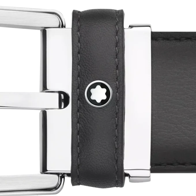 Cintura in pelle grigia con fibbia a ferro di cavallo da 35 mm