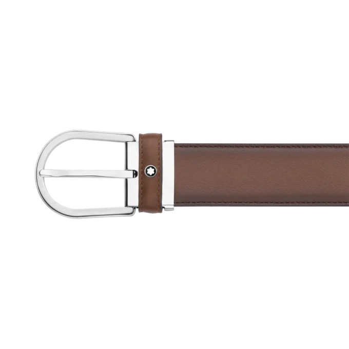 Cintura in pelle marrone con fibbia a ferro di cavallo da 35 mm