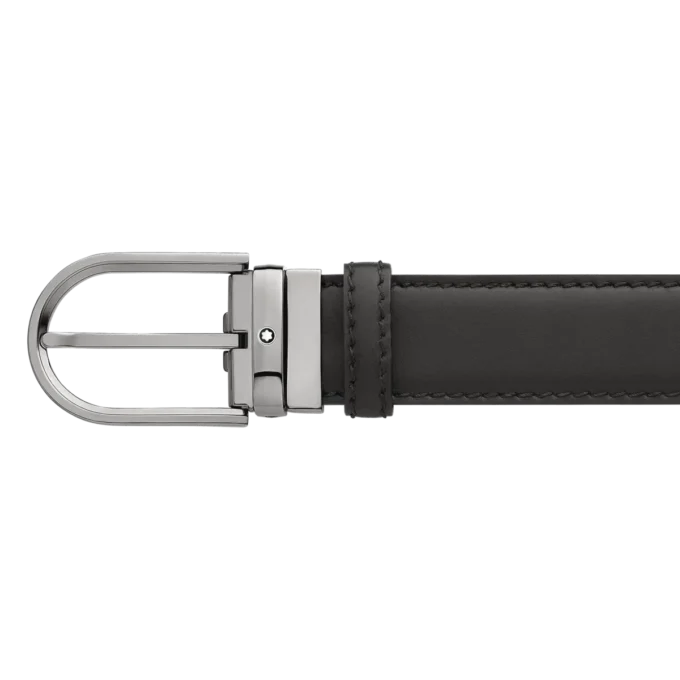 Cintura in pelle nera con fibbia a ferro di cavallo da 35 mm