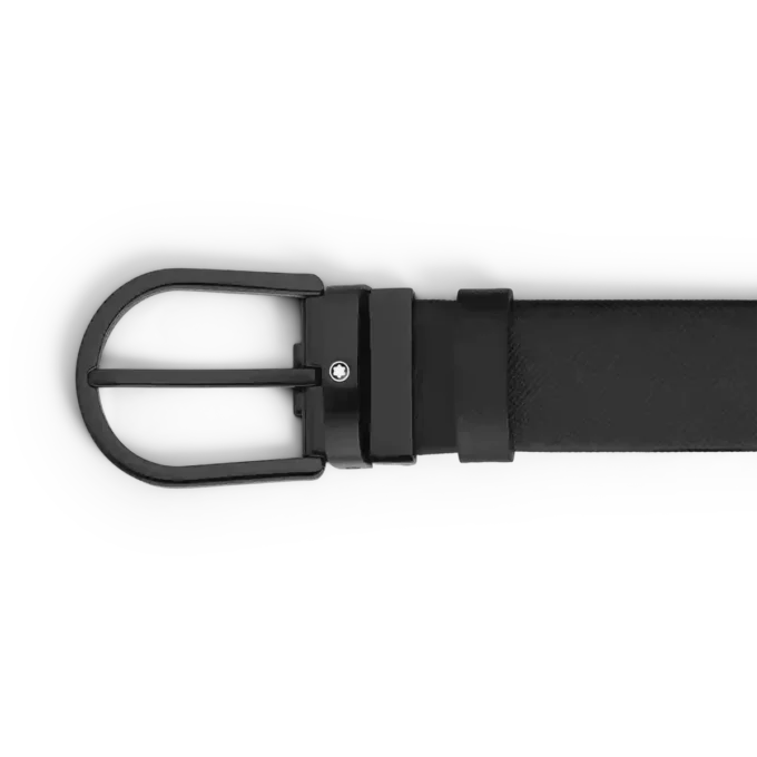 Cintura in pelle nera con fibbia a ferro di cavallo da 35 mm