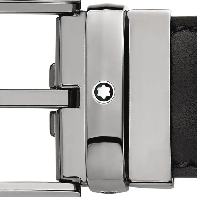 Cintura in pelle nera con fibbia a ferro di cavallo da 35 mm