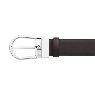 Cintura in pelle nera/marrone chiaro con fibbia a ferro di cavallo da 35 mm