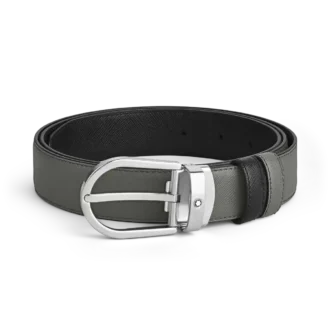 Cintura in pelle reversibile con fibbia a ferro di cavallo media/nera 30 mm