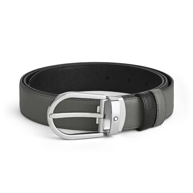 Cintura in pelle reversibile con fibbia a ferro di cavallo media/nera 30 mm