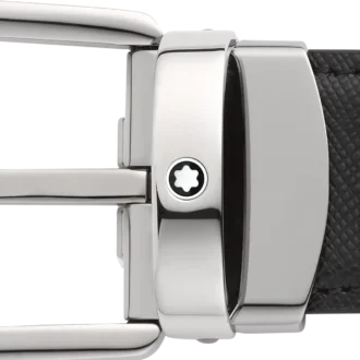 Cintura in pelle reversibile con fibbia a ferro di cavallo nera/blu 30 mm