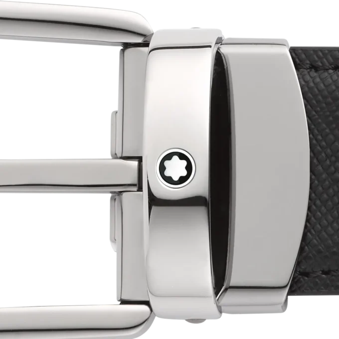 Cintura in pelle reversibile con fibbia a ferro di cavallo nera/blu 30 mm