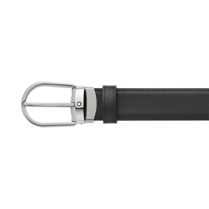 Cintura in pelle reversibile con fibbia a ferro di cavallo nera/blu 30 mm