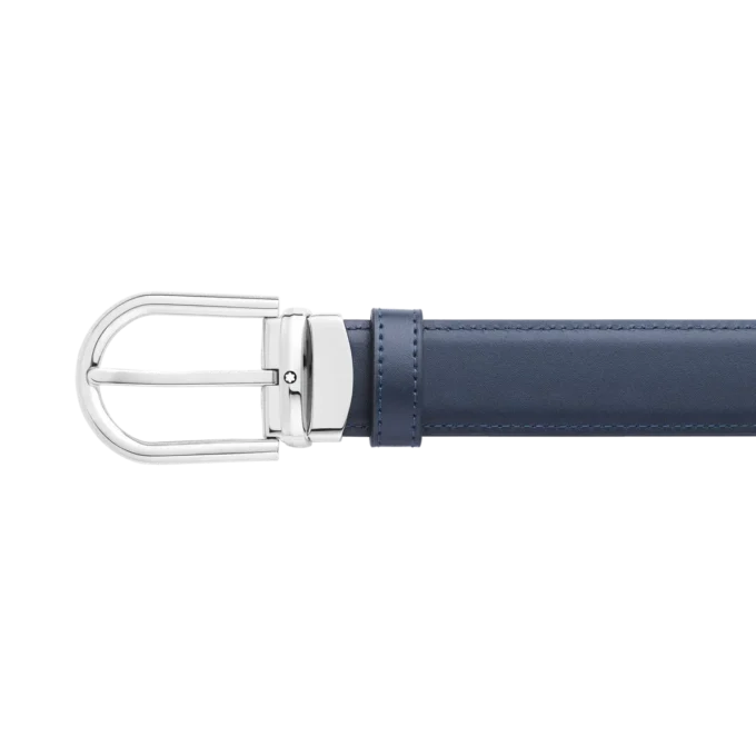 Cintura in pelle reversibile con fibbia a ferro di cavallo nera/blu 30 mm