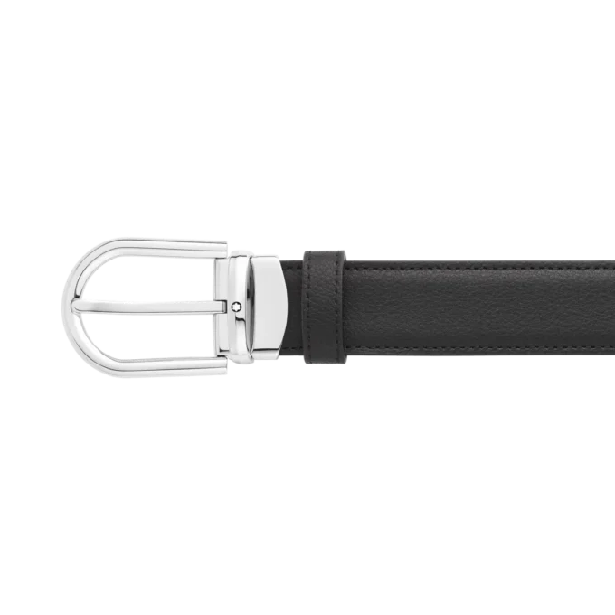 Cintura in pelle reversibile con fibbia a ferro di cavallo nera/blu 30 mm