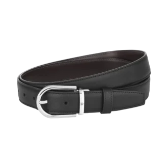 Cintura in pelle reversibile con fibbia a ferro di cavallo nera/marrone 30 mm