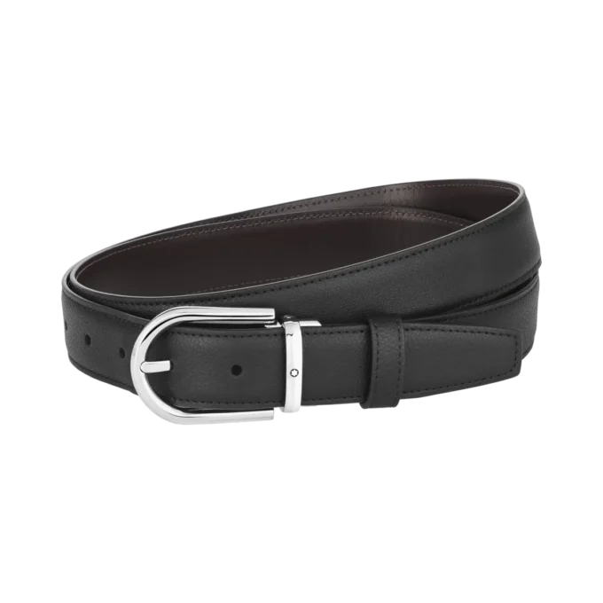 Cintura in pelle reversibile con fibbia a ferro di cavallo nera/marrone 30 mm