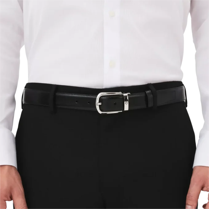 Cintura in pelle reversibile con fibbia a ferro di cavallo nera/marrone 30 mm