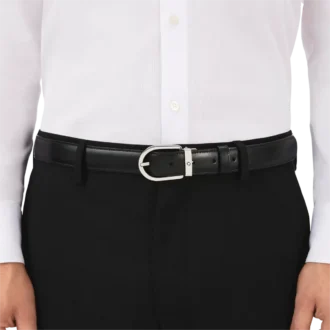 Cintura in pelle reversibile con fibbia a ferro di cavallo nera/marrone 30 mm