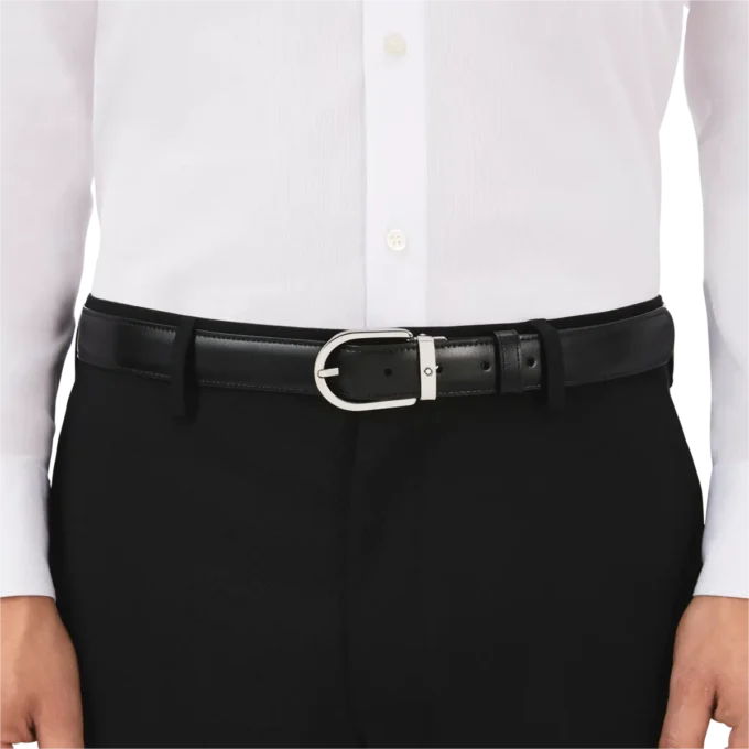 Cintura in pelle reversibile con fibbia a ferro di cavallo nera/marrone 30 mm