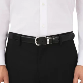 Cintura in pelle reversibile con fibbia a ferro di cavallo nera/marrone 30 mm