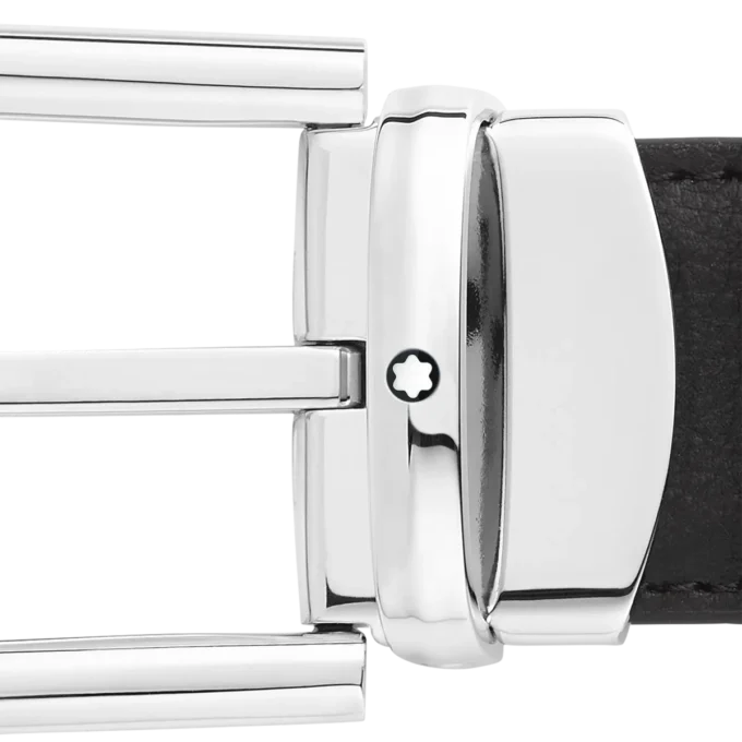 Cintura in pelle reversibile con fibbia a ferro di cavallo nera/marrone 30 mm