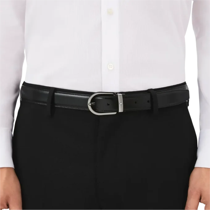 Cintura in pelle reversibile con fibbia a ferro di cavallo nera/marrone 30 mm