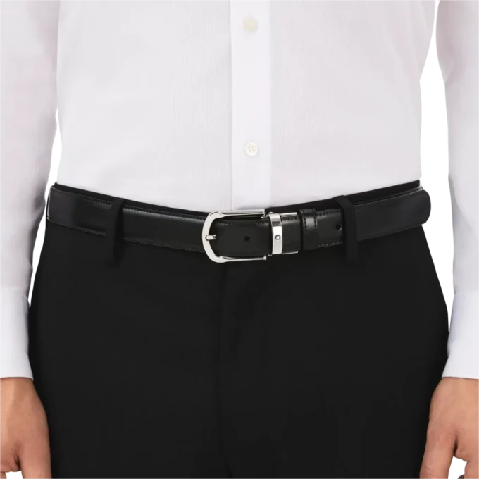 Cintura in pelle reversibile con fibbia a ferro di cavallo nera/marrone 30 mm