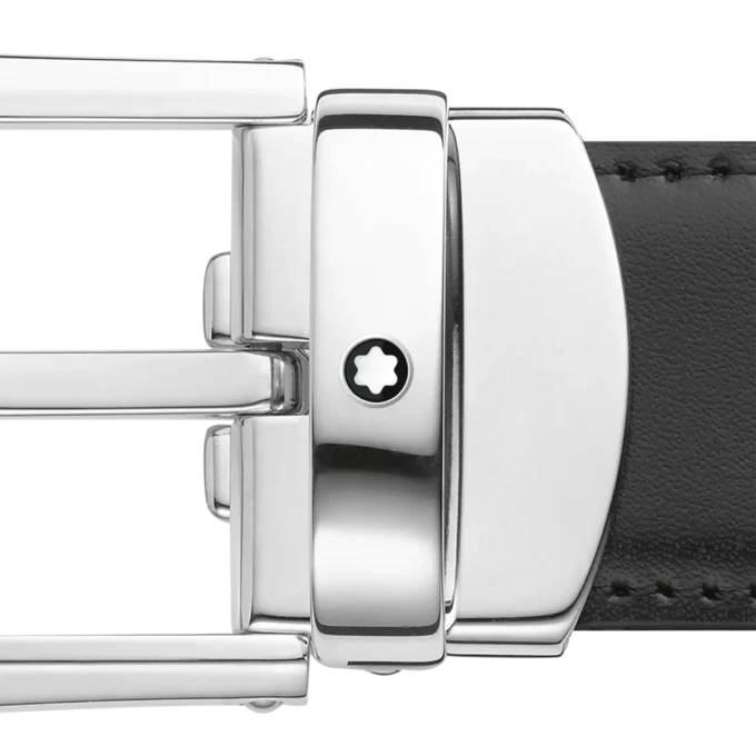 Cintura in pelle reversibile con fibbia a ferro di cavallo nera/marrone 30 mm