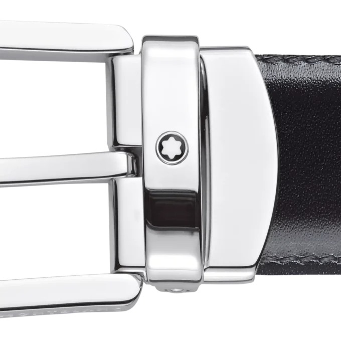 Cintura in pelle reversibile con fibbia a ferro di cavallo nera/marrone 30 mm