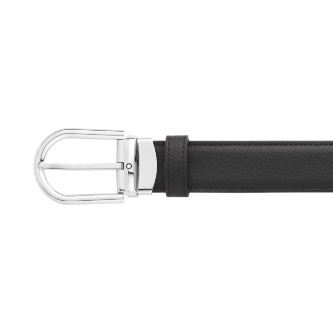 Cintura in pelle reversibile con fibbia a ferro di cavallo nera/marrone 30 mm