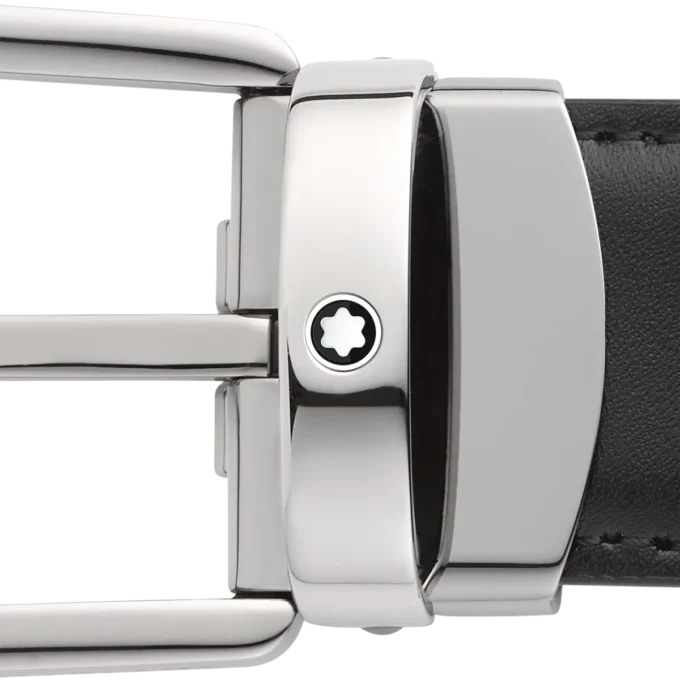 Cintura in pelle reversibile con fibbia a ferro di cavallo nera/marrone 30 mm