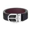 Cintura in pelle reversibile con fibbia a ferro di cavallo stampata nera/mosto 35 mm