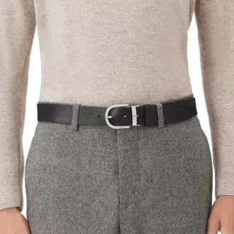 Cintura in pelle reversibile con fibbia a ferro di cavallo stampata nera/mosto 35 mm